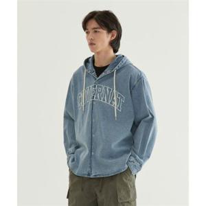 커버낫 [수빈 ]아치 로고 후드 데님 셔츠 블루 393010