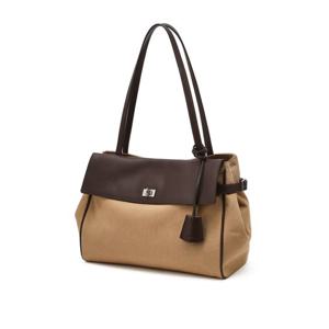 [H-ORA] 오라 커뮤트 브라운 캔버스 레더콤비 숄더백 L HIBA6E159I2