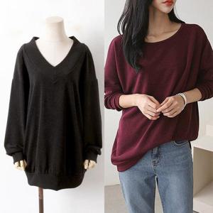 [강물처럼]빅사이즈여성의류 니트 골지 롱 맨투맨 티셔츠 브이넥