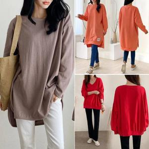 [강물처럼]빅사이즈여성의류 기모 롱 가오리 루즈 오버핏 티셔츠