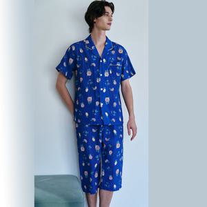 비너스 시원한 착용감 면 레이온 레몬 나염 남성 실내복 파자마 세트 VPA4528M