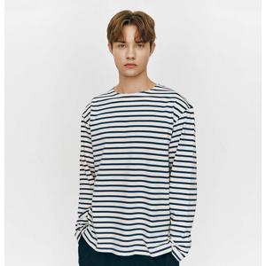 [지오다노]남자 스트라이프 보트넥 루즈핏 긴팔 티셔츠 025520