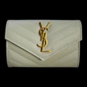 생로랑 금장 모노그램 플랩 반지갑 여성 크림 소프트 414404 BOW01 9207