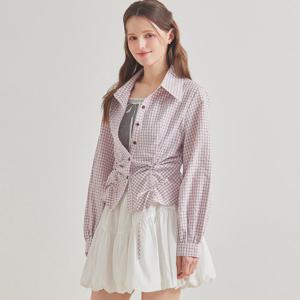 FOCUS  셔링 포인트 체크 블라우스 PBBF6S1BL5321