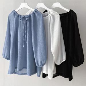 [강물처럼]빅사이즈오프숄더블라우스 E146L504 큐티퍼프소매블라