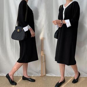 [강물처럼]빅사이즈배색원피스 9638L504 화이트쓰리펄원피스 BS