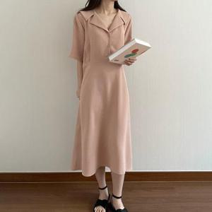 [강물처럼]아이우먼 카라버튼주름롱원피스 YPG986M505 빅사이즈