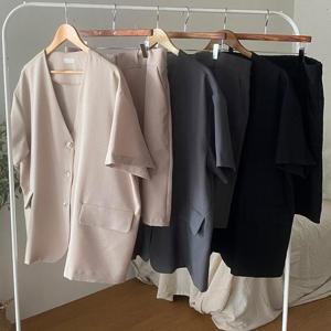 [강물처럼]빅사이즈반팔재킷 U414L504 걸크러쉬오버핏하프자켓 R