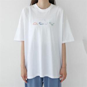 [강물처럼]아이우먼 공룡자수반팔티셔츠 EZN025M207 빅사이즈 (8