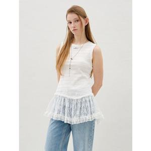 [올리브데올리브] 밑단 레이스 슬리브리스 티셔츠 OE6ME310