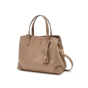 선물포장  (DCBA6E063P1) 핑크베이지 크로커 소가죽 배색 나일론 토트백 M