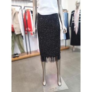 제시뉴욕 세이브존05 허리밴딩 시스루 H라인 배색 비즈 스커트 JDM-SZNSSP2201BK