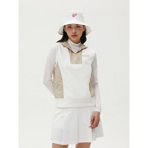 [마스터바니] 여성 우븐 믹스 후드 슬리브리스 티셔츠 421E1TR181_WH