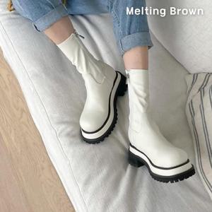 [로즈블로썸][멜팅브라운] 여성 캐주얼 통굽 스판 워커부츠 5cm