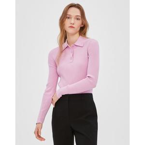 질스튜어트 뉴욕 여성 24FW 핑크 골지 슬림핏 폴리 혼방 카라넥 니트 JSSW4D350P2