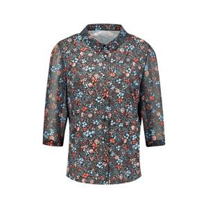 [벨리시앙]꽃무늬 쉬폰 배색 져지 칠부 블라우스 BL4235