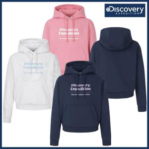 디스커버리 26SS 봄 신상 여성 세미오버핏 그래픽 로고 후드티셔츠/스웻티셔츠/간절기/춘추용/코튼폴리소재 DXMIA DWHD43061