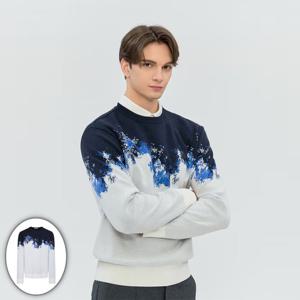 [헤지스골프] 남성 웨이브 패턴 자카드직 스웨터 화이트 HUSW6A214OW