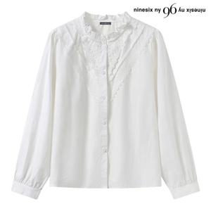 [나인식스뉴욕]레이스 포인트 프릴 긴팔 블라우스 (NQ1BA021L0)