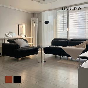 지정일배송/무료설치ㅣ 휴도 2030 모듈형 헤드틸팅 카멜 블랙 가죽 소파 3인+스툴