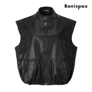 보니스팍스  버튼넥 우먼 페이크 레더 베스트 (XQ3VT003M0)