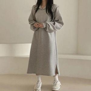 여자데일리룩 여성 기모원피스 추리닝 롱원피스 겨울 데일리 등원룩