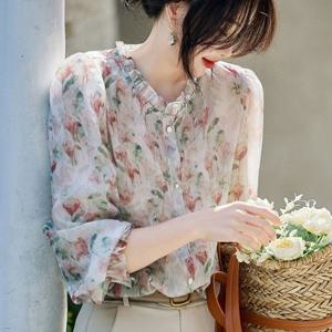 [몽벨리즈]프릴플라워쉬폰블라우스 mde2301206