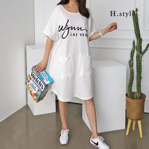 H스타일(PS)원포켓롱티 원피스 박스핏 홈웨어 루즈핏