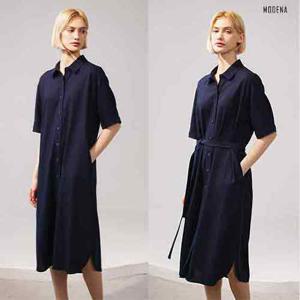 [H2.모데나]★홈쇼핑인기신상★ 린넨 블렌디드 셔츠형 원피스 네이비 1종
