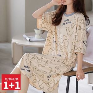 1+1 편안한 반팔 여성원피스 잠옷 5컬러 (여성속옷세트)