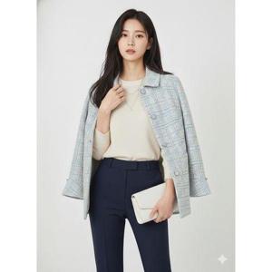 [크로커다일레이디]블루 스트레치 스탠카라 트위드 자켓 CLCMJK101