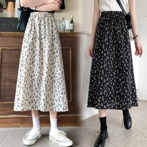 스커트 치마 여성 봄 예쁜 여자치마 롱치마 플라워 A라인 허리밴딩