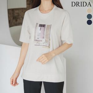 여름 여자 프린팅 핫픽스 라운드 빅사이즈 스판 반팔 티셔츠 50-60대 중년여성 엄마옷 마담 출근