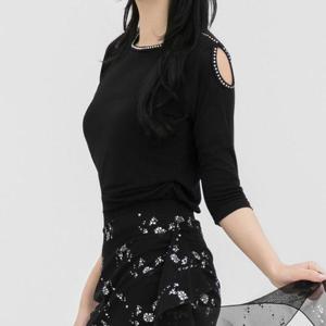 깔끔한 어깨 구멍 블라우스 스포츠댄스옷 라인댄스복 칠부 7부 여성 여자