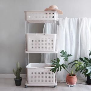 이동식 빨래바구니 수납형(더블 와이드 3단) B형