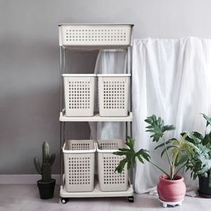 이동식 빨래바구니 수납형(더블 와이드 3단) C형