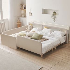 소프트 LED 저상형 패밀리침대 가드형D+발통세트 SS+SS/SS+Q/Q+Q(매트추가)