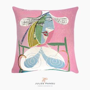 프랑스 피카소 명화 쿠션커버 - 밀짚모자를 쓴 앉아있는 여인(1938)