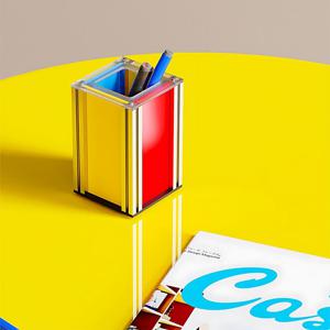 바우 큐브 미드센추리 모던 연필통 아크릴 연필꽂이 다용도 펜홀더 책상정리함