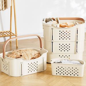 접이식 빨래바구니 3단 대용량 플라스틱 세탁 수납 바스켓 손잡이형 튼튼한 통풍형 다용도