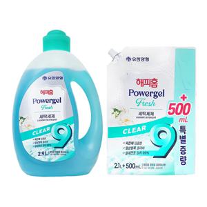 해피홈 파워겔 클리어나인 세탁세제 프레쉬향 2.9L + 리필 2.1L+500ml