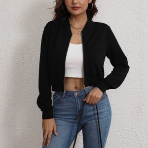 TEMU 봄과 가을을 위한 단색 지퍼 간단한 재킷, 캐주얼한 긴 소매 아우터, 여성 의류