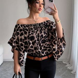 TEMU DJ0518167 여성용 프린트 오프숄더 플레어 슬리브 패션 셔츠