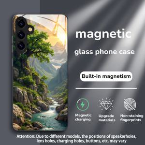 TEMU 휴대폰 케이스: 자석형 트렌디하고 혁신적인 스트림 큰 나무 디자인 강화유리 휴대폰 케이스, 삼성 갤럭시 노트20/S20/S21/S22/S23/S24/S25/플러스 울트라 FE용, 고품질 보호 케이스, 훌륭한 선물