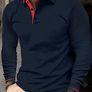 TEMU 남성용 비즈니스 캐주얼 긴팔 셔츠, 100% 폴리에스터, 니트 스트레치 원단, 봄과 가을을 위한 패셔너블 버튼업 디자인