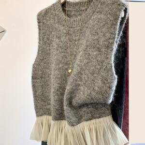 TEMU 여성용 한국 스타일 빈티지 프ェッピー 레이어드 민소매 조끼, 레ース 밑단 패치워크가 있는 새로운 가을/겨울 스타일리시 상의