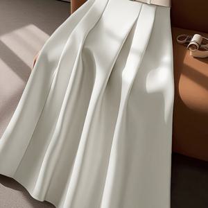 TEMU 여성용 우아한 하이웨이스트 플리츠 맥시 스커트 (벨트 포함) - 올 시즌 포멀 & 캐주얼 의상, 오피스, 파티, 파티를 위한 솔리드 컬러 A라인 롱 스커트 - 시크 & 다재다능한 여성 패션, 파티 복장, 세련된 스타일, 스타일리시한 여성