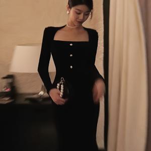 TEMU 초가을 골든 벨벳 원피스 2025 가을 겨울 신상 가을 롱 스커트 블랙 스커트 여성용 봄가을 스커트