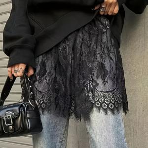 TEMU 세련된 레이스 장식의 다용도 레이어링 스커트 | 단색, 대비되는 레이스 디테일, 올 시즌용