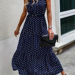 TEMU Yenais 우아한 물방울 무늬 프린트 러플 헴 드레스